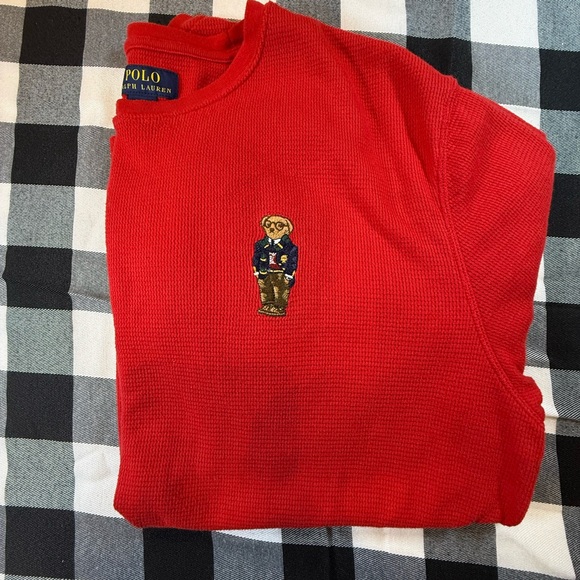 Polo Bear Ralph Lauren Men's Waffle Knit Thermal Red Sleepwear Shirt XL - Picture 6 of 6